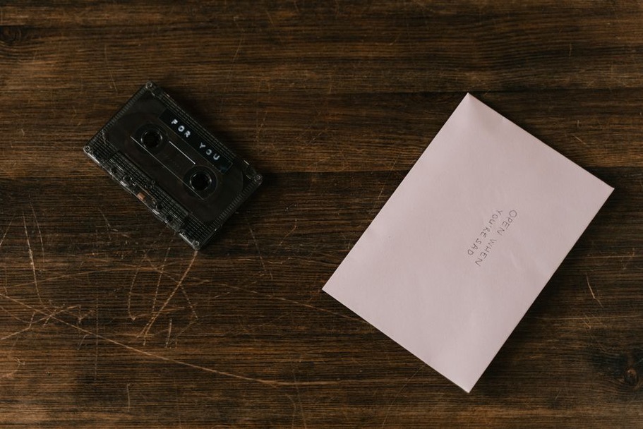 Cassette tape with illegible handwritten label, Japanese noise aesthetic