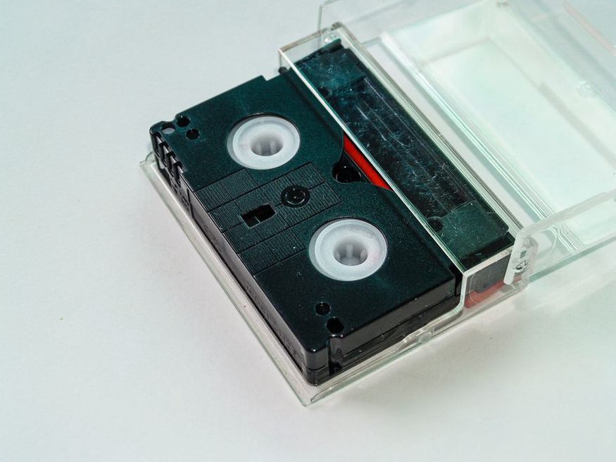 Handwritten kanji for water on a transparent cassette shell