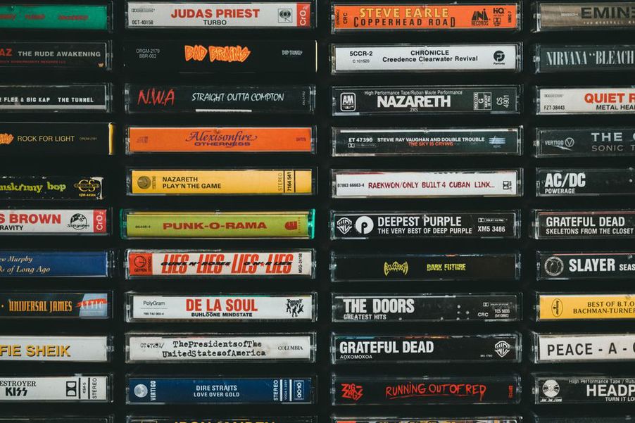 Cassettes with faded handwritten labels from a basement archive