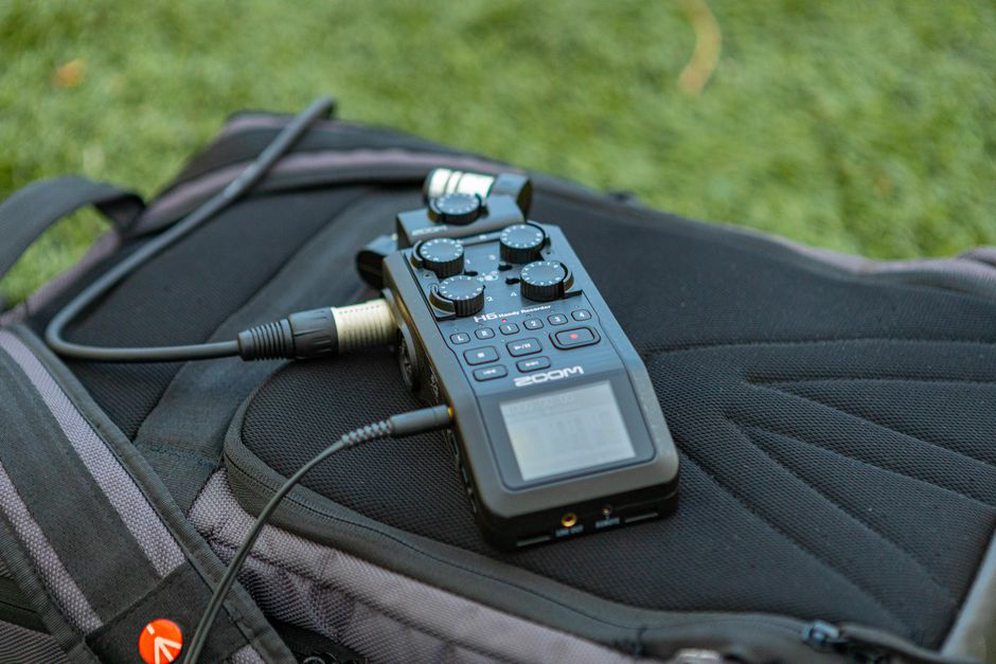 Recording equipment set up in a natural setting