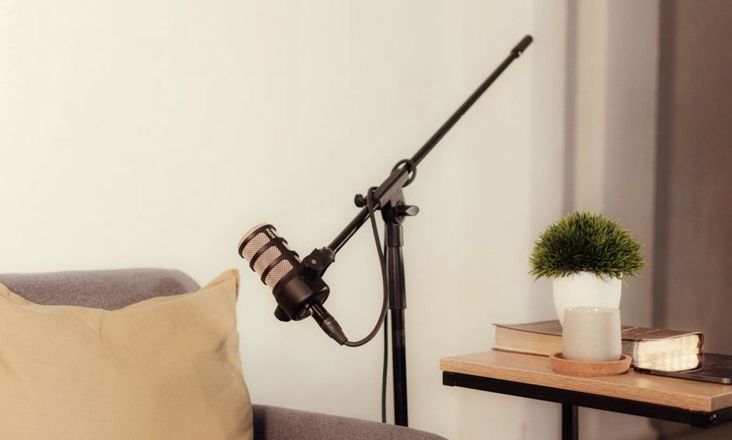 Two microphones arranged in a mid-side configuration outdoors