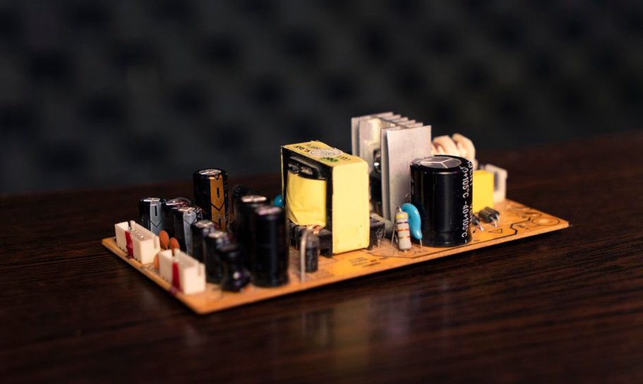 Closeup of a modded SD-1 circuit board showing replaced components and added wires