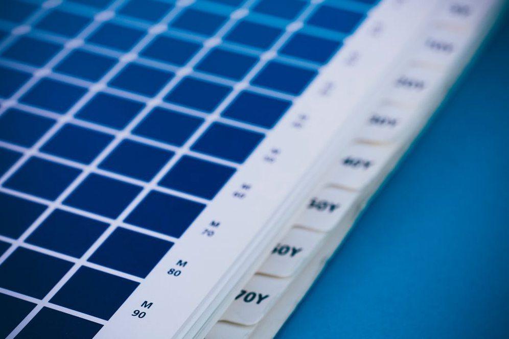 CMYK registration test pattern with intentional misalignment in cyan and magenta