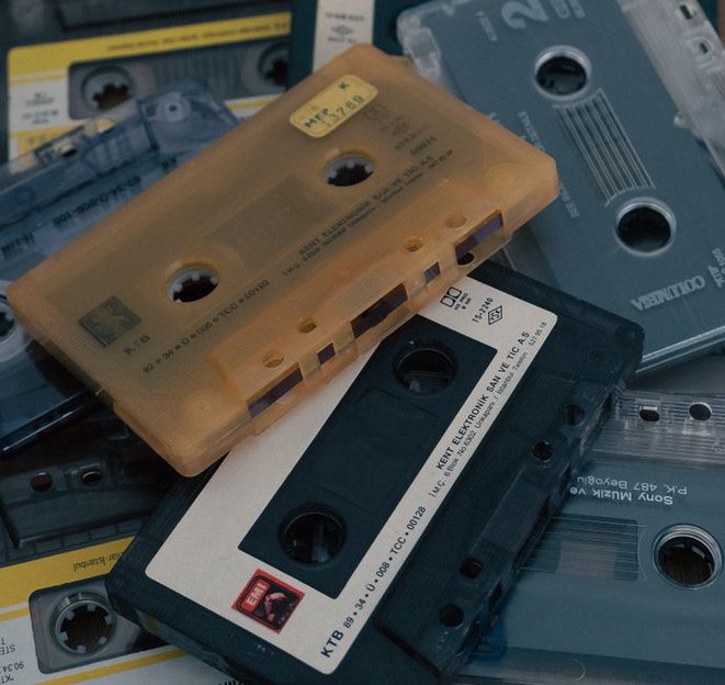 unmarked white cassette shell on a gray background