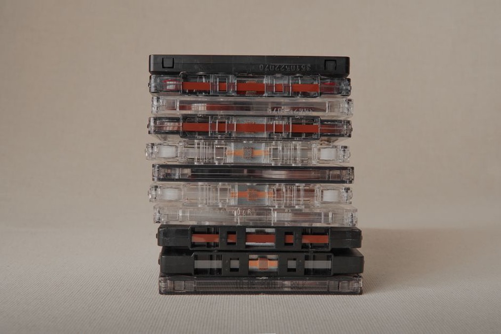 Cassette spines labeled with numeric codes