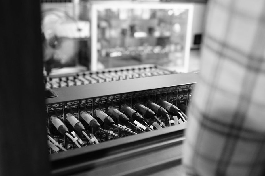 Patch cables and controls suggest a slowly changing electronic tone