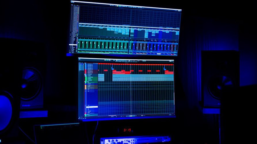 Complex sound wave patterns on a computer display