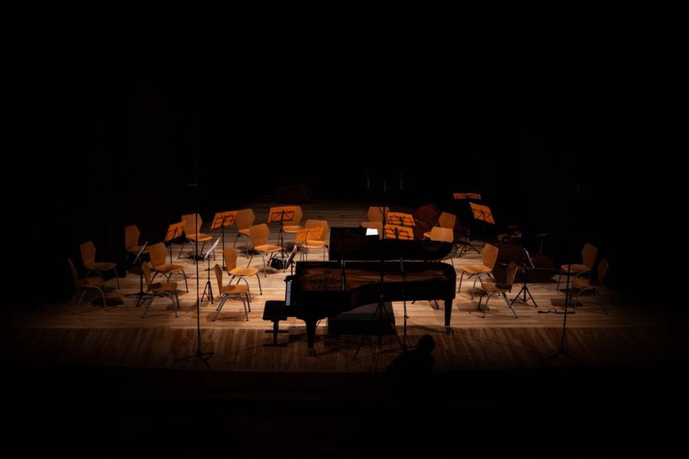 A small performance room waiting between sets