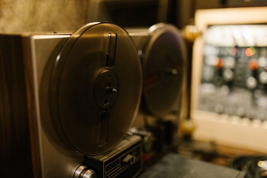 Patch cables and tape machines in a working sound studio