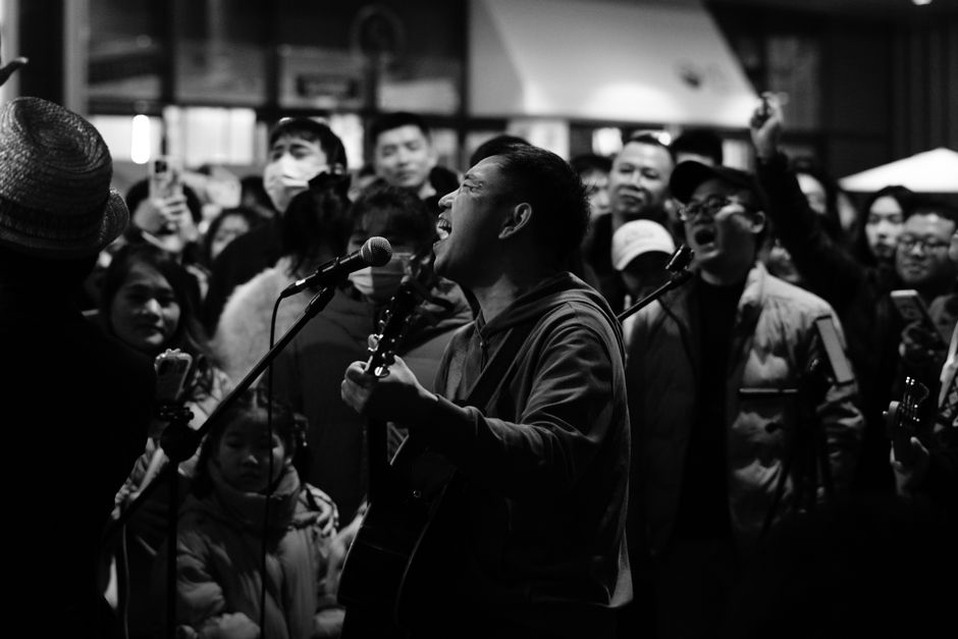 A Japanese artist performing noise music live