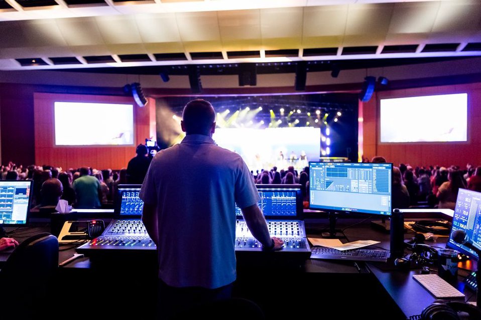 A compact room prepared for several live sets