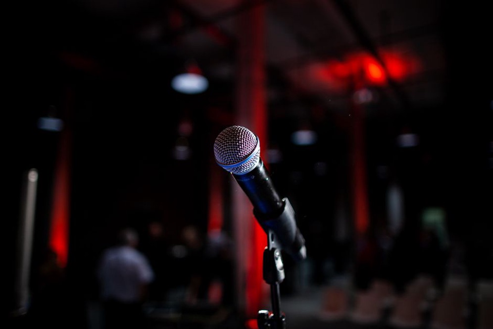 Recorder set near a compact performance space
