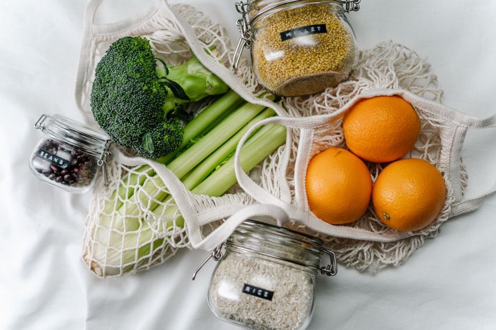 Groceries grouped for several simple meals