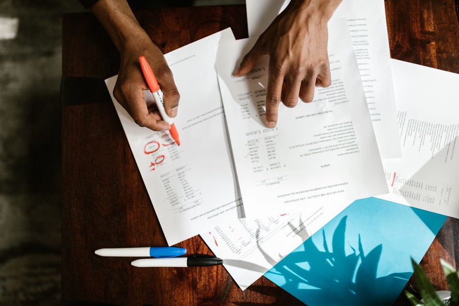 Paperwork arranged for a careful account check